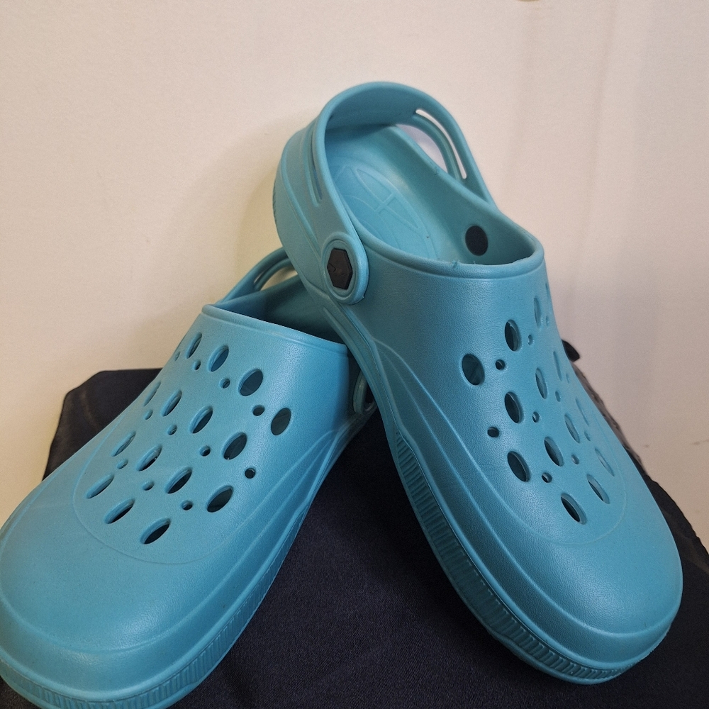 Blue Perforated Mules with Rotating Heel Strap Size 9